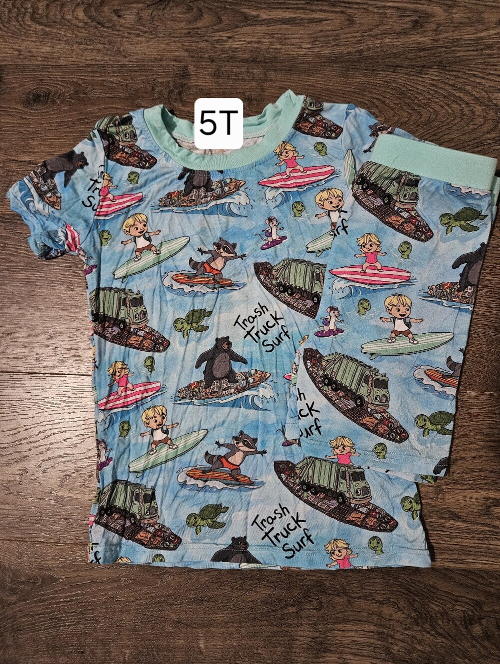House of Halls Clothing 5T Trash Truck Surf 2 Piece Bamboo Pajama